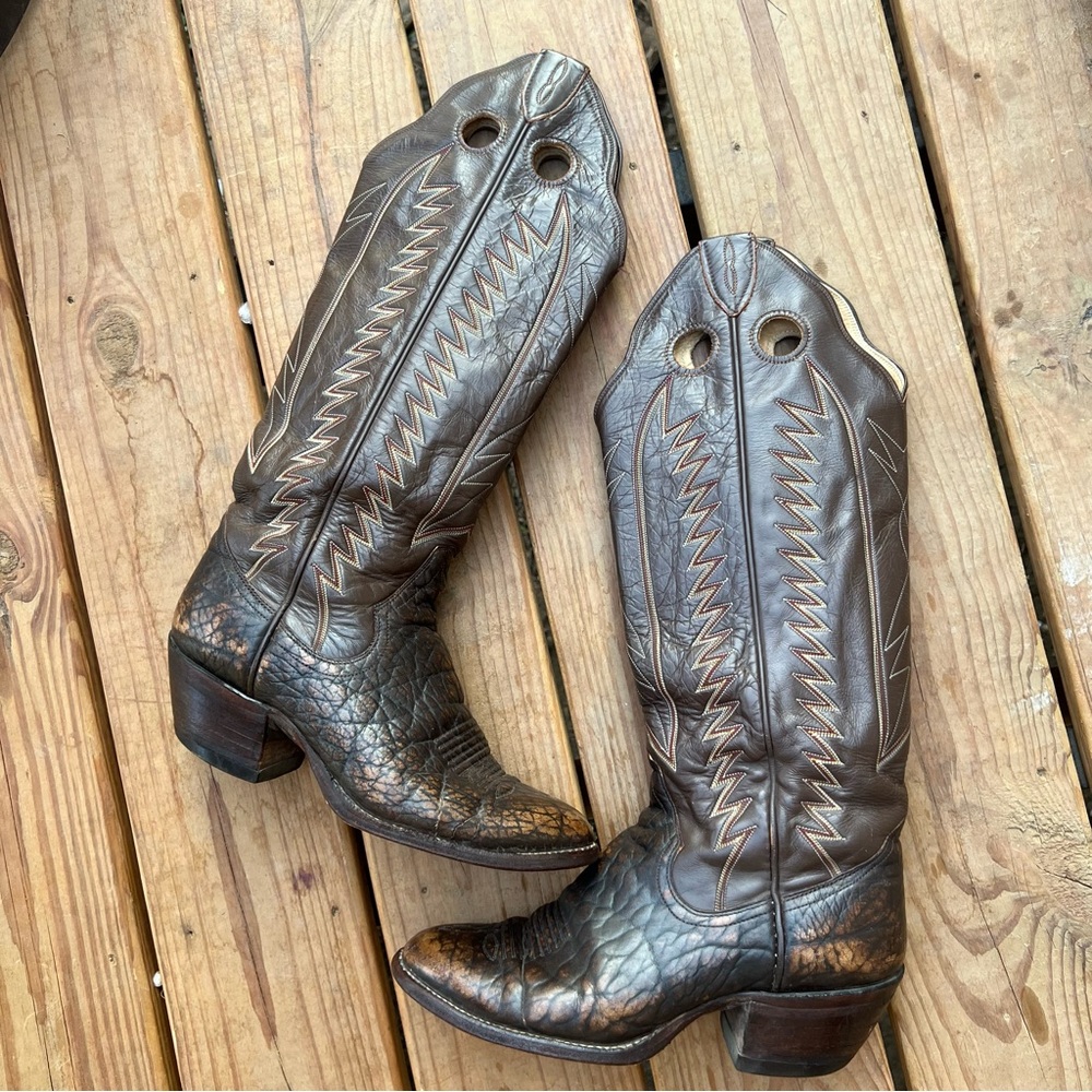 Vintage Sanders tall brown marbled leather western boot - Picture 11 of 16